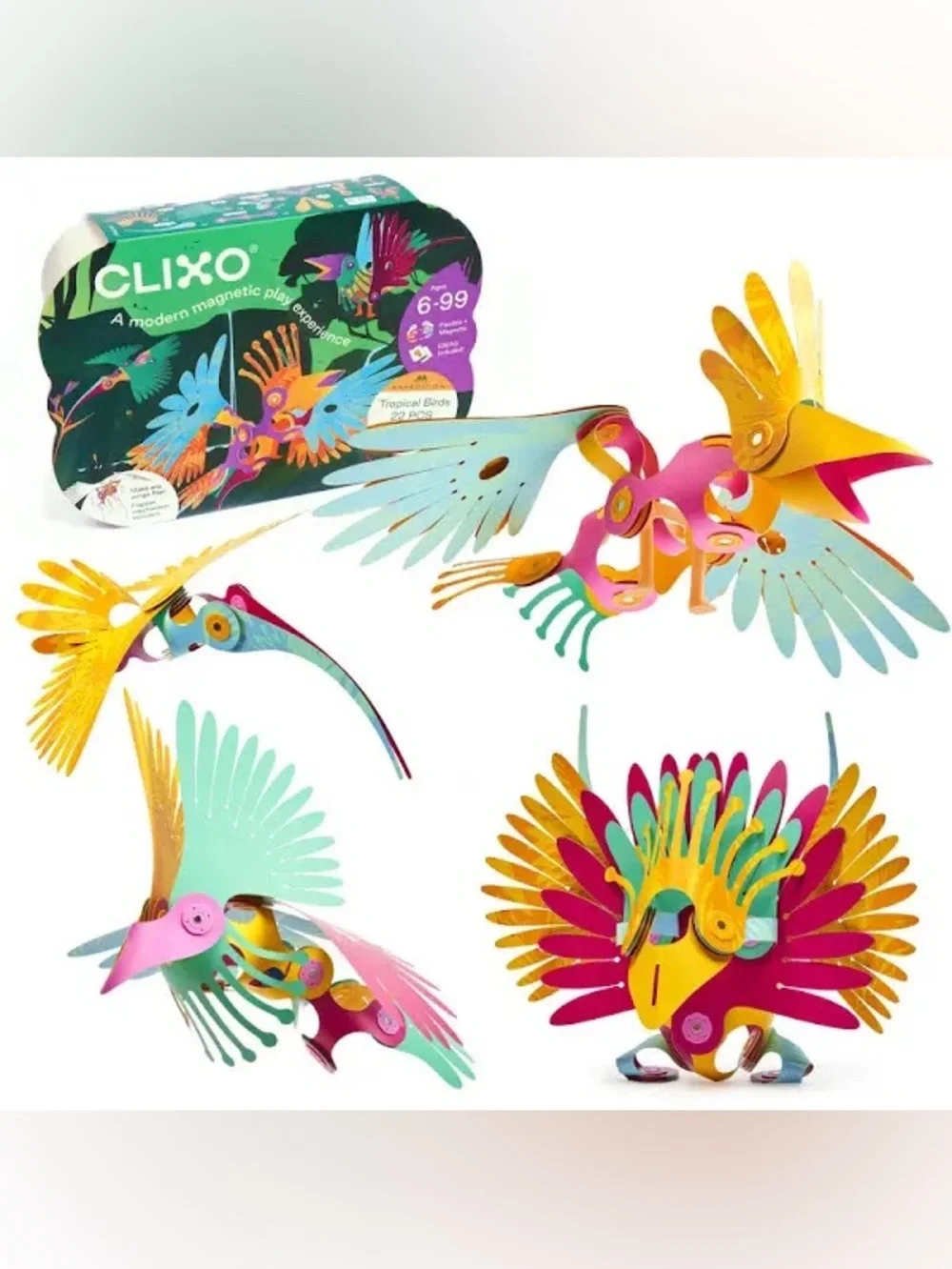 New Clixo Tropical Birds Pack Magnetic STEAM Building Toy Set Custom Wing-Flap